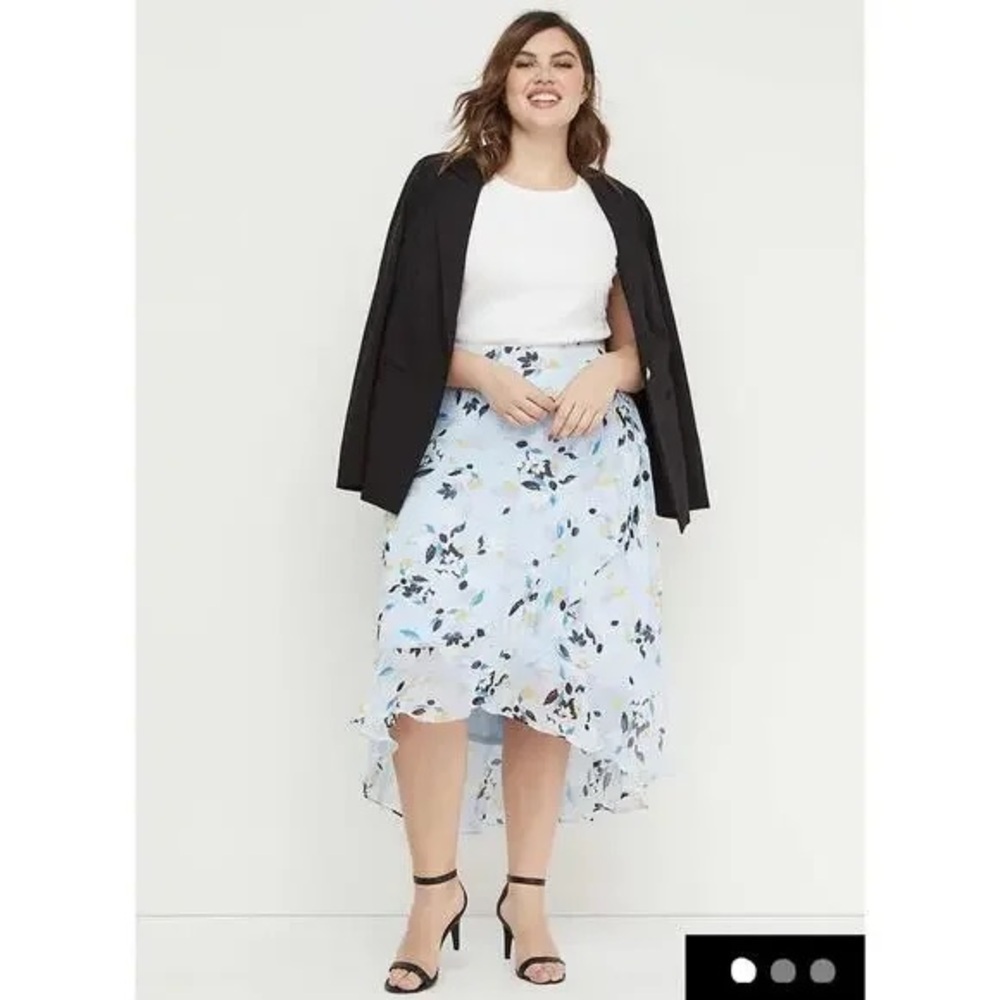 NEW Lane Bryant Baby Blue Floral Ruffle Hem Midi Skirt Size 22/24